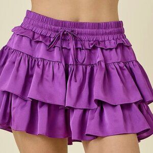 Day + Moon Women’s XS Skort Ruffle Tiered Skirt with Shorts Pull On Satin